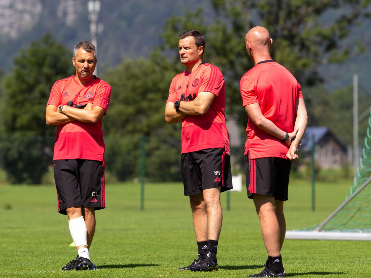 Under-18s coach Neil Ryan with Colin Little and Nicky Butt