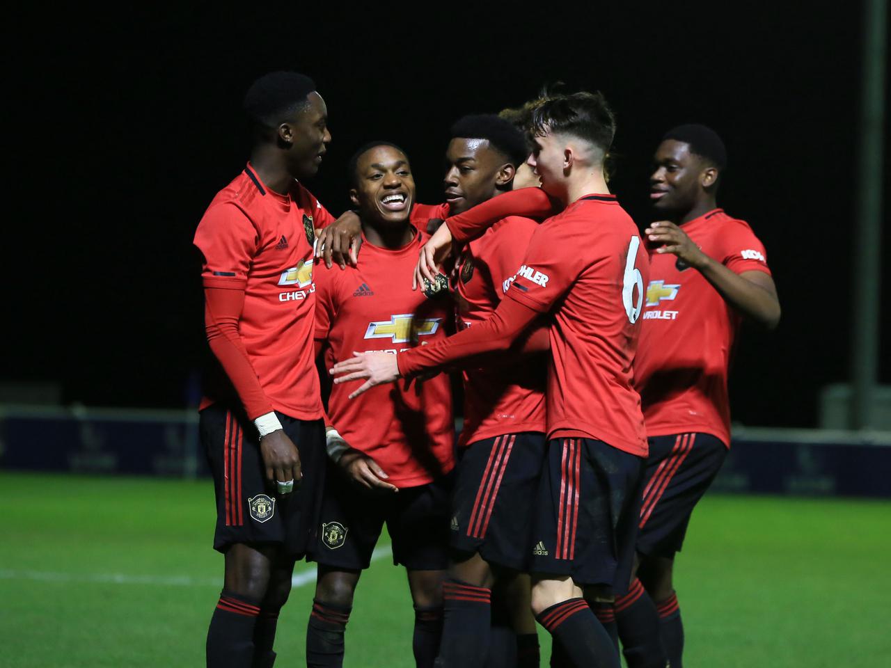 Manchester United Under-18s celebrate a goal against Everton