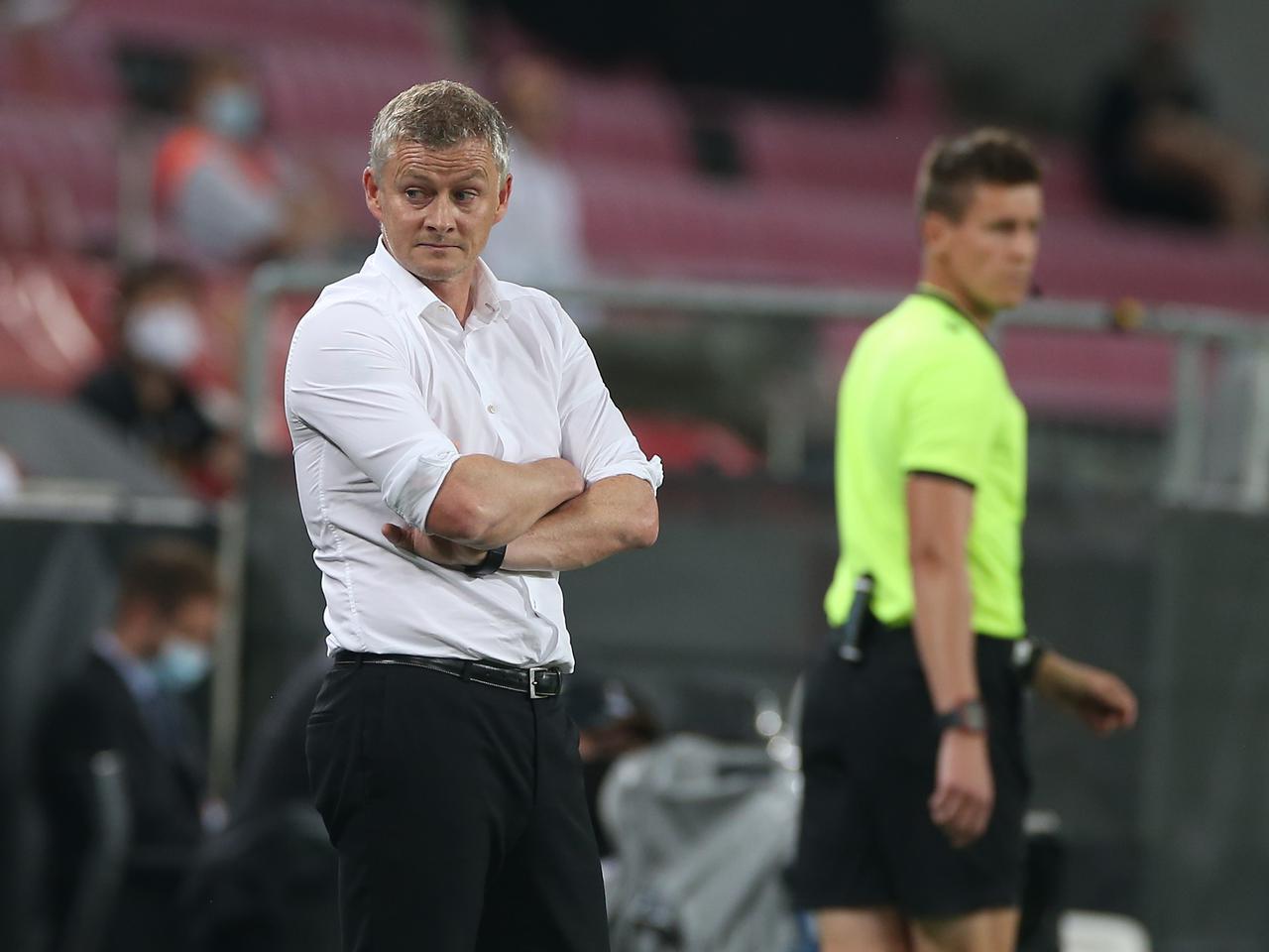 Ole Gunnar Solskjaer looks glum in the technical area during United's Europa League semi-final defeat to Sevilla