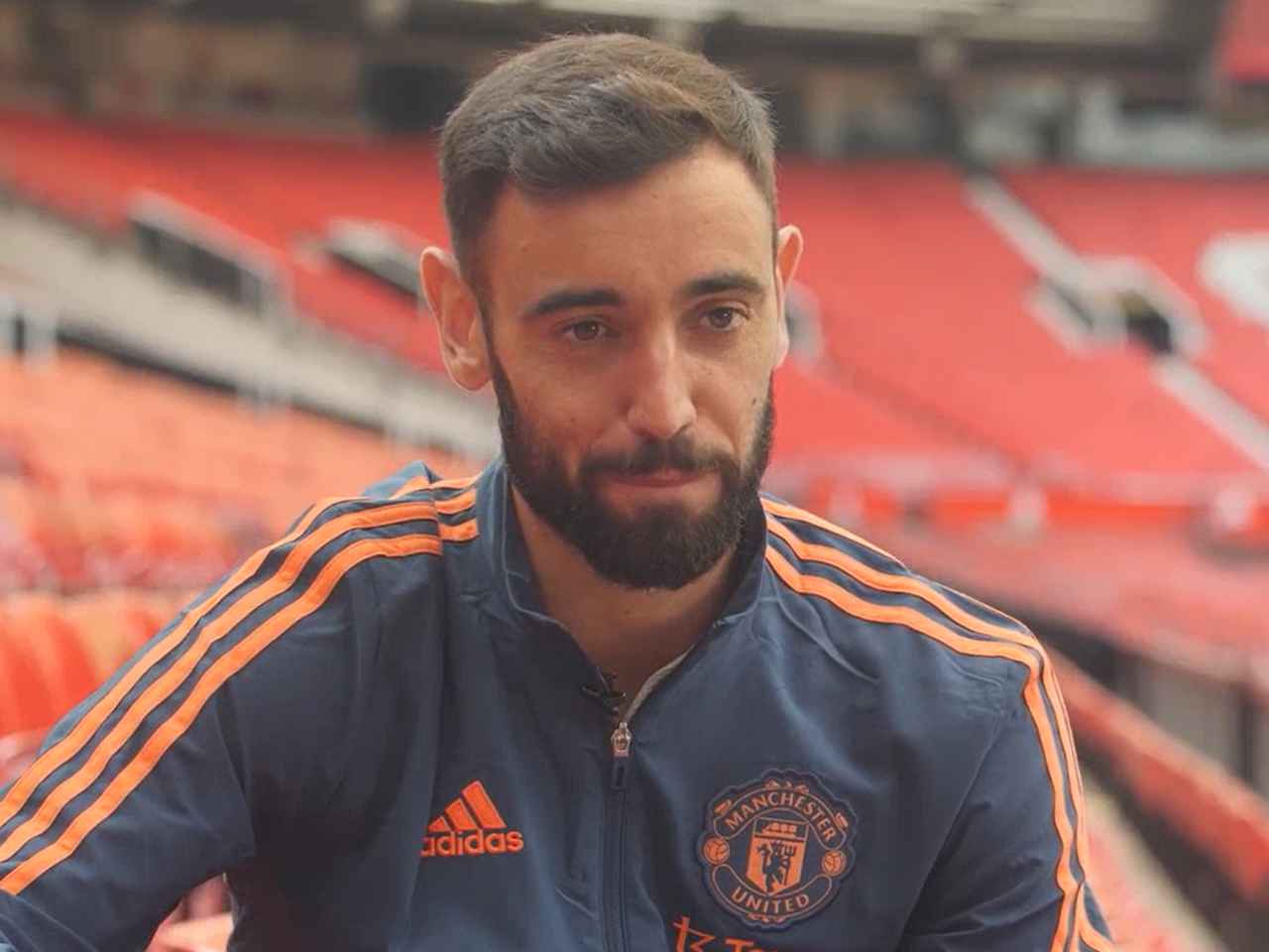 Bruno Fernandes being interviewed.