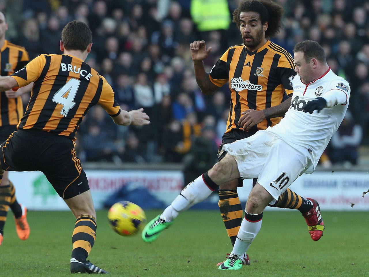 Wayne Rooney scoring for United against Hull City on Boxing Day in 2013. 