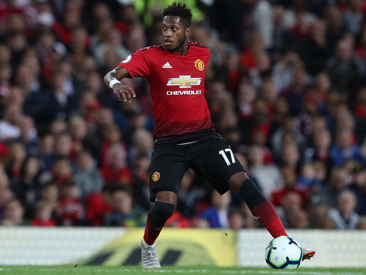 Fred in action against Leicester City. 