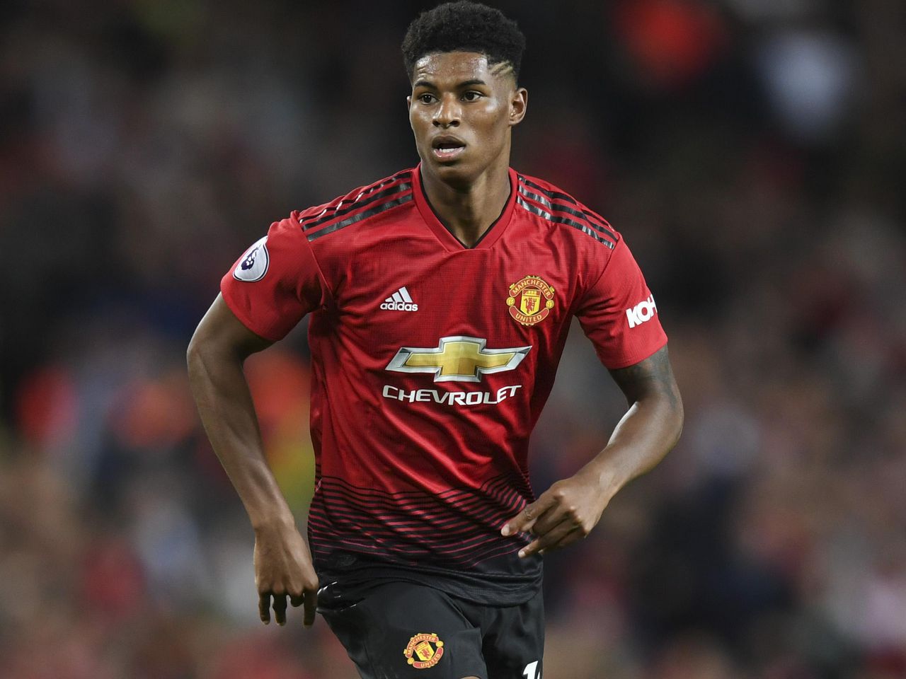 Marcus Rashford in action against Leicester
