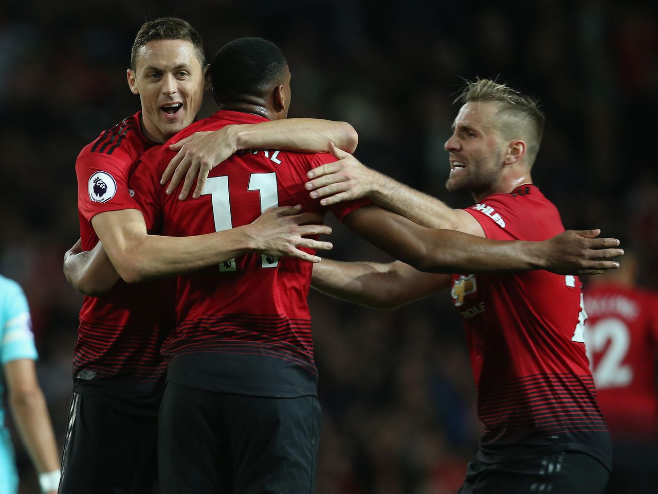 United celebrate Anthony Martial goal. 