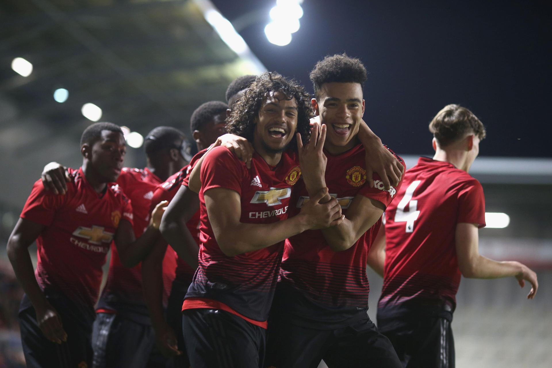 Celebrations for D'Mani Mellor and Mason Greenwood.