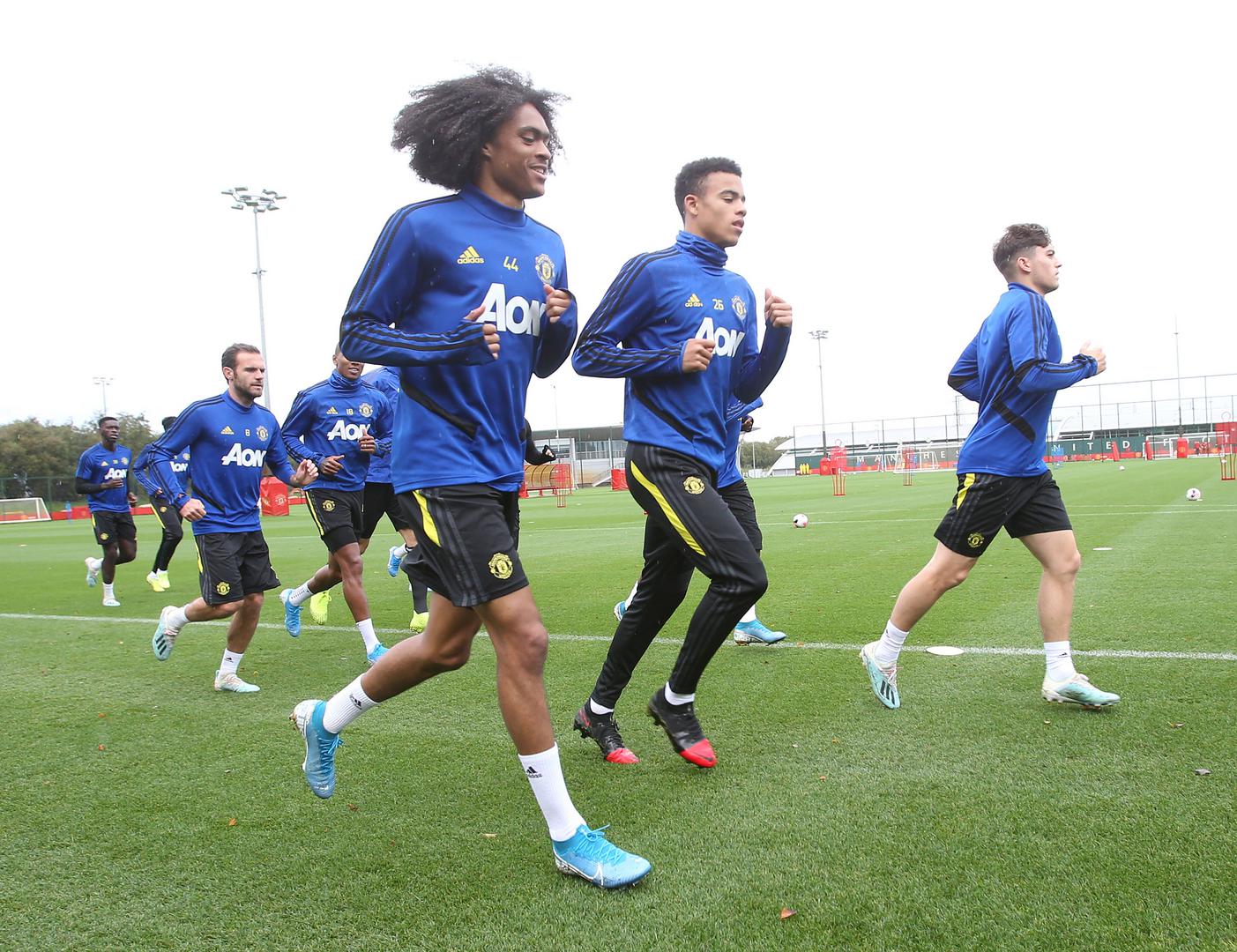 Manchester United players including Tahith Chong and Mason Greenwood train at the Aon Training Complex on Friday 26 September 2019
