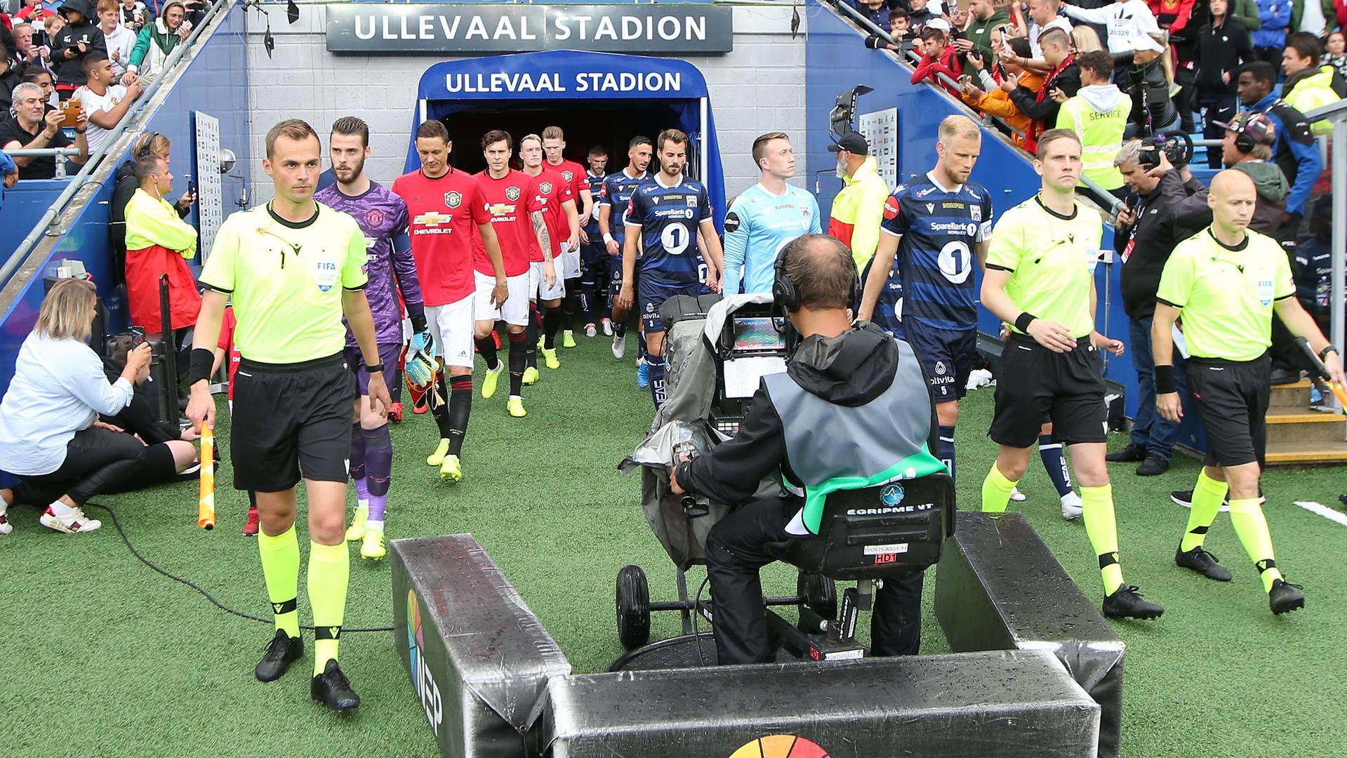 Kristiansund v Man United players walking out in Oslo ...