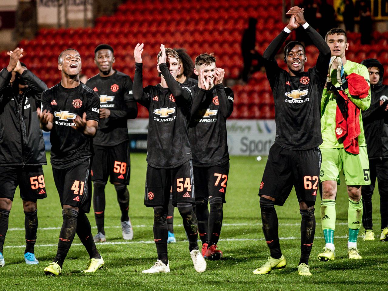 United's Under-23s celebrate a win at Doncaster.