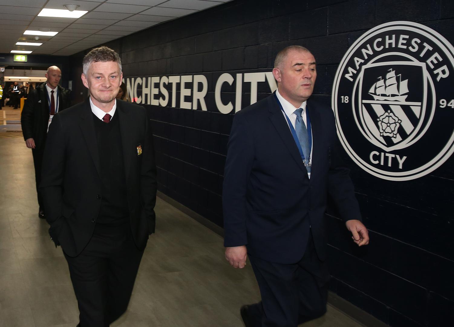 Ole Gunnar Solskjaer arrives at the Etihad Stadium.
