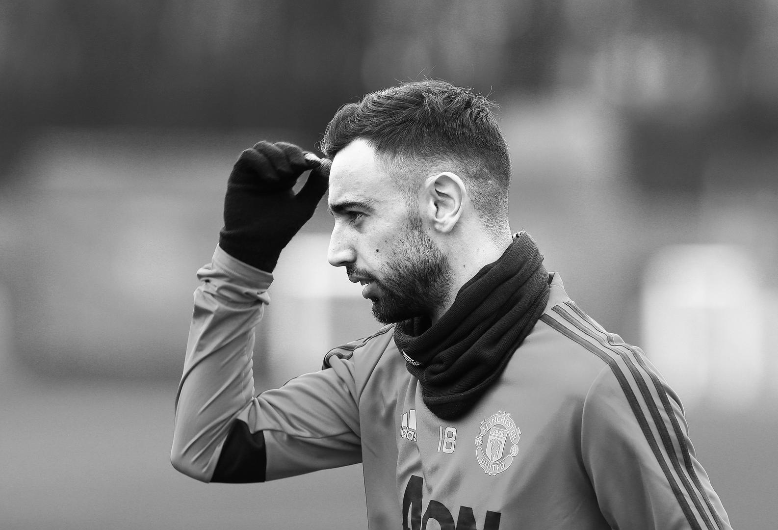 Bruno Fernandes during his first Manchester United training session.