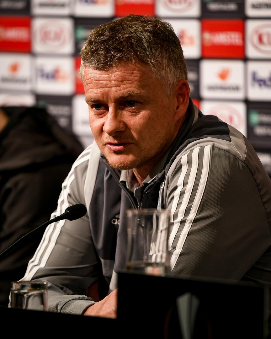 Ole Gunnar Solskjaer speaks at the press conference