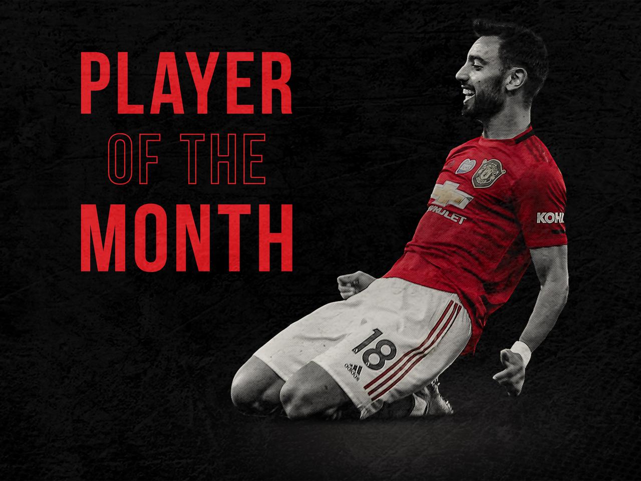 Promotional graphic confirming Bruno Fernandes as our Player of the Month