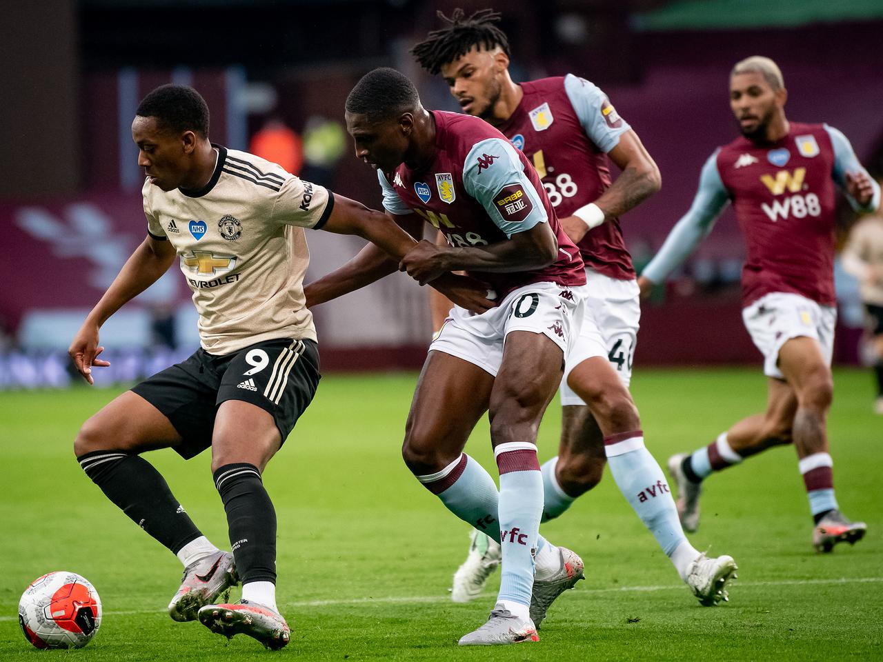Anthony Martial in action against Aston Villa at Villa Park
