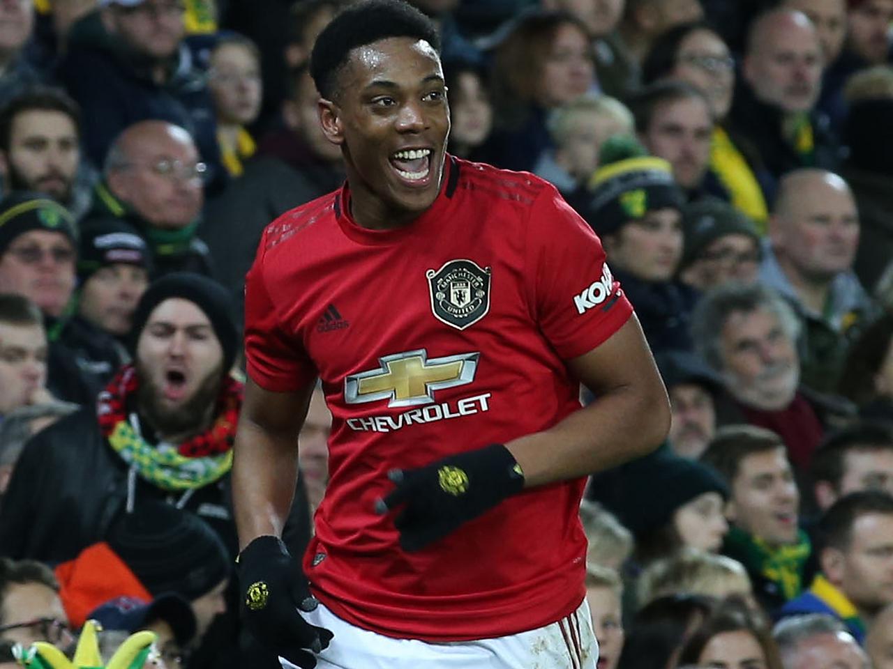 Anthony Martial celebrates his goal against Norwich City.