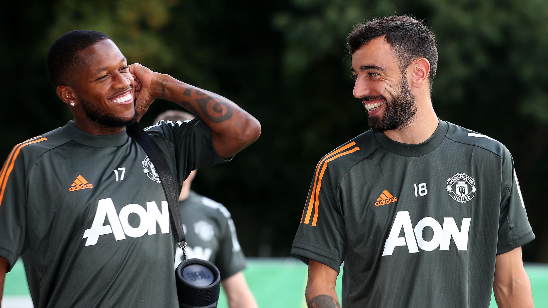 Man Utd Player of the Month Fred congratulates Fernandes Manchester