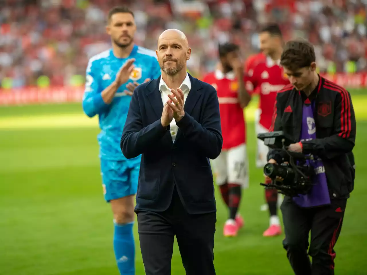 Erik ten Hag applauds fans after United's final home game of the season