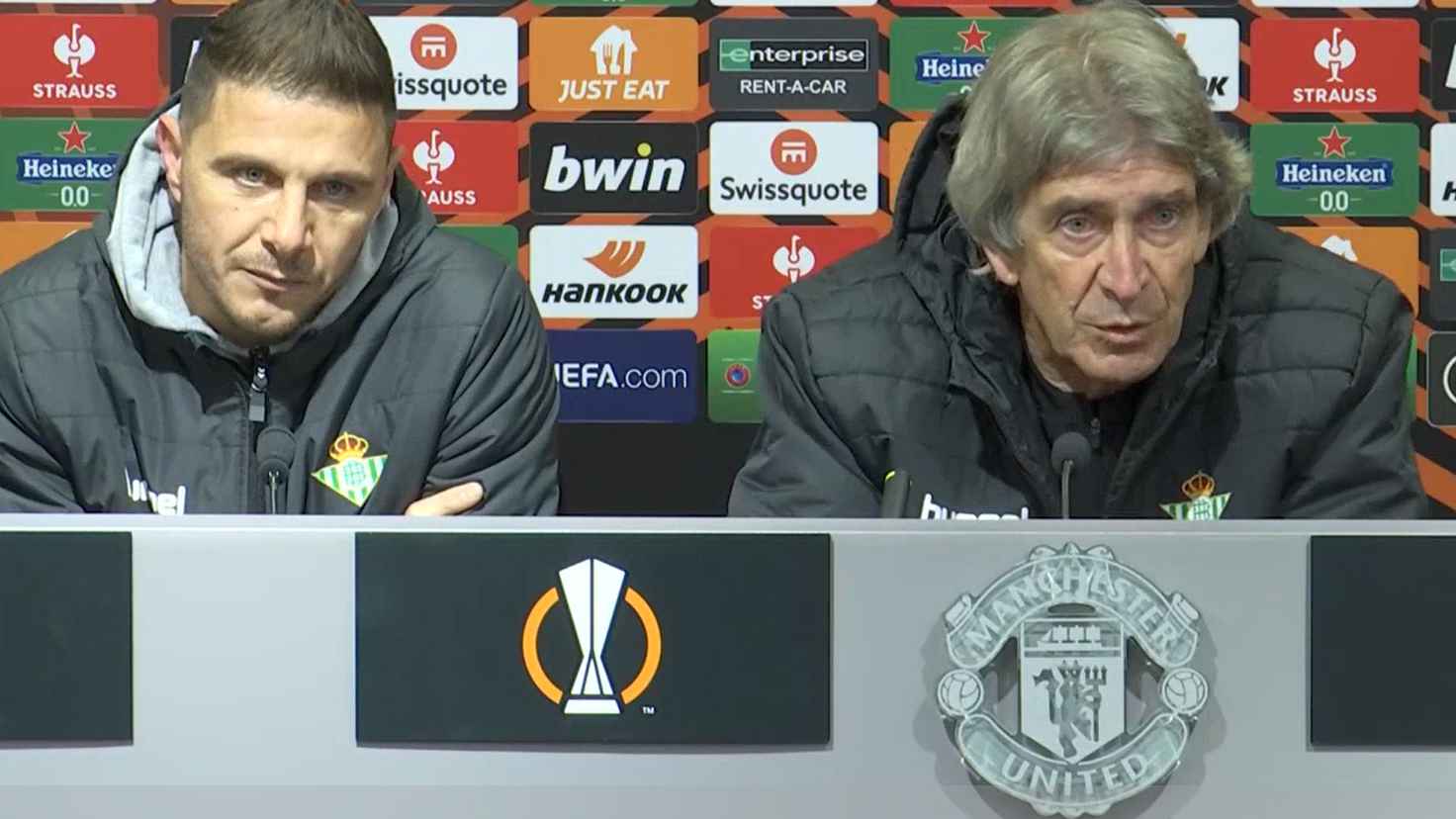 Manuel Pellegrini and Joaquin Sanchez hold Real Betis press conference for tie v Man Utd