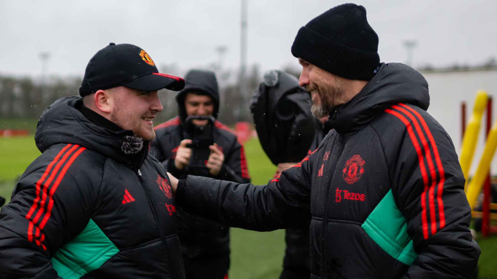 Luke Littler receives words of encouragement from Erik ten Hag at