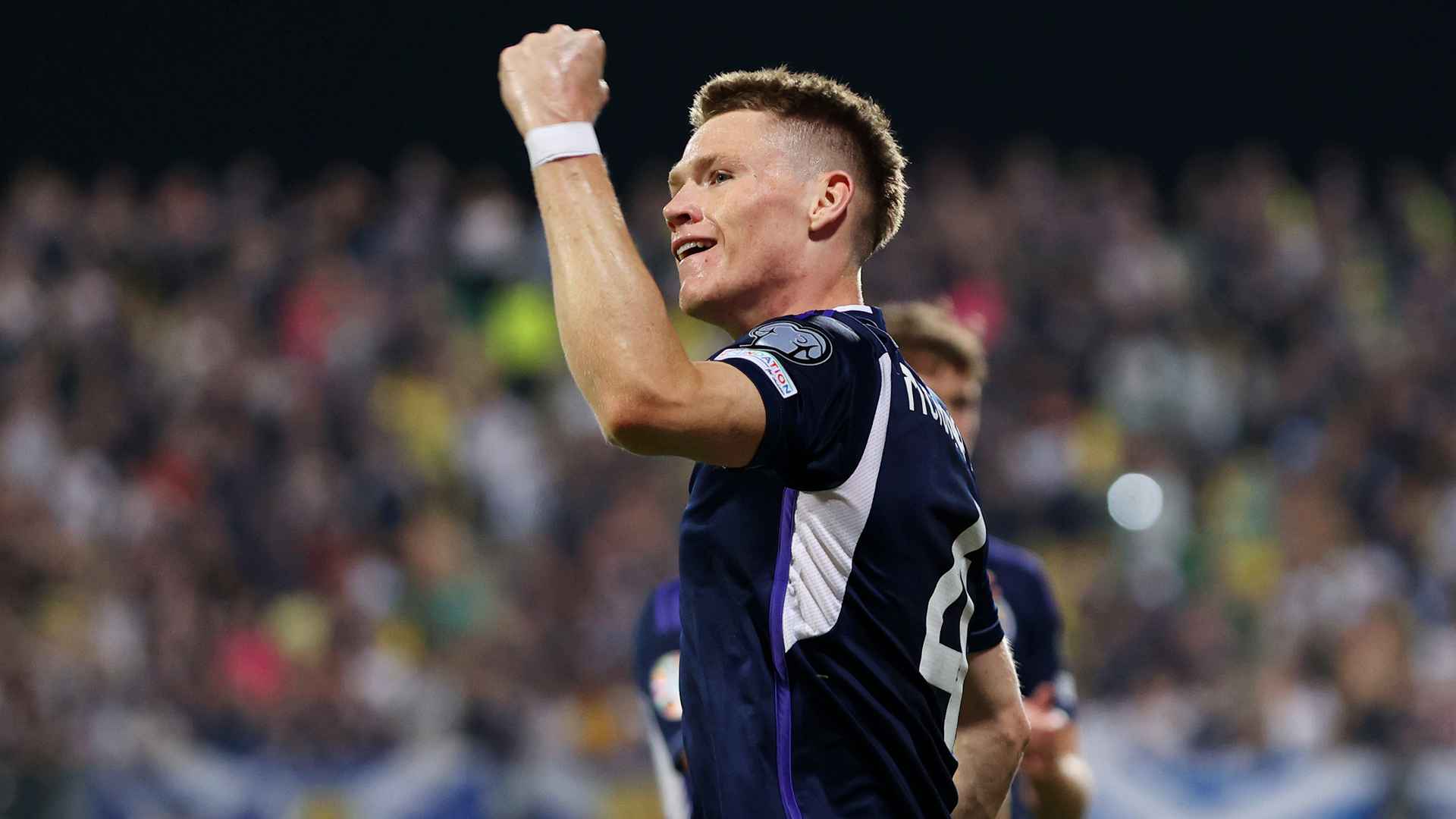 McTominay celebrates his goal for Scotland in Larnaca.
