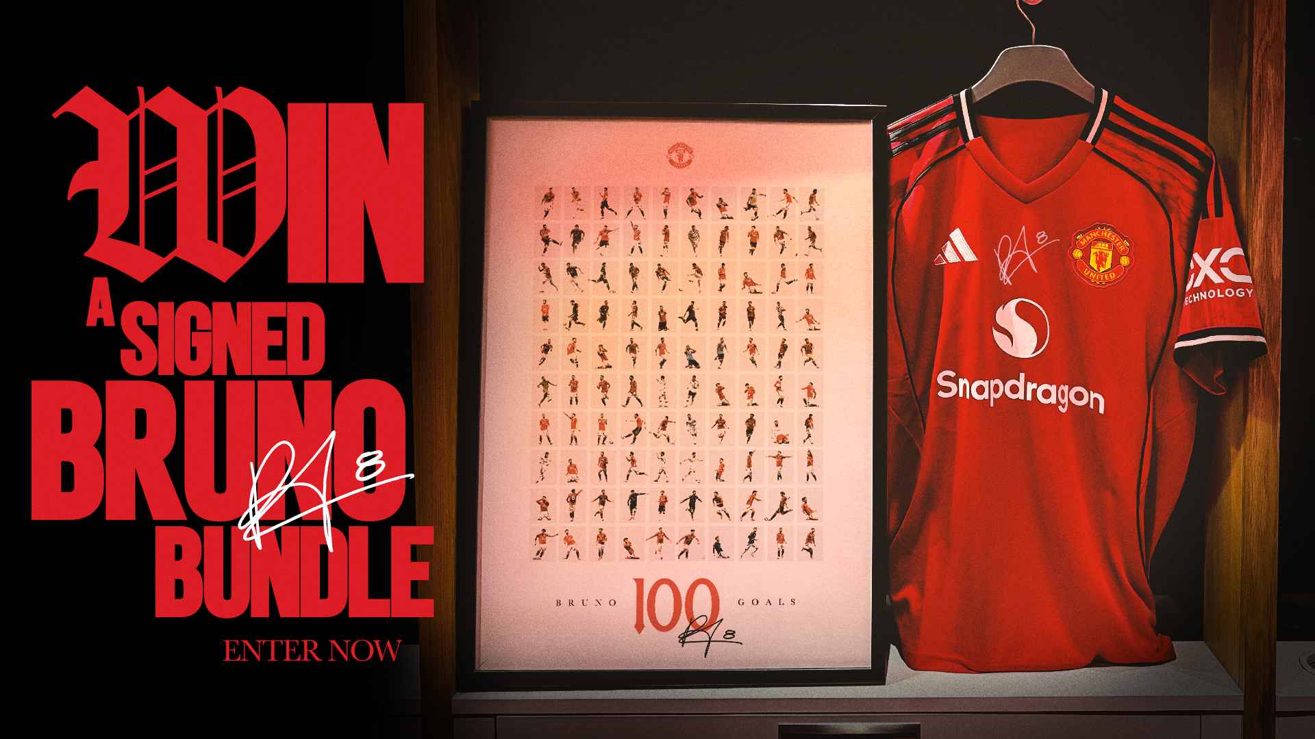 Win special Bruno Fernandes print and shirt to celebrate his 100th Man Utd goal