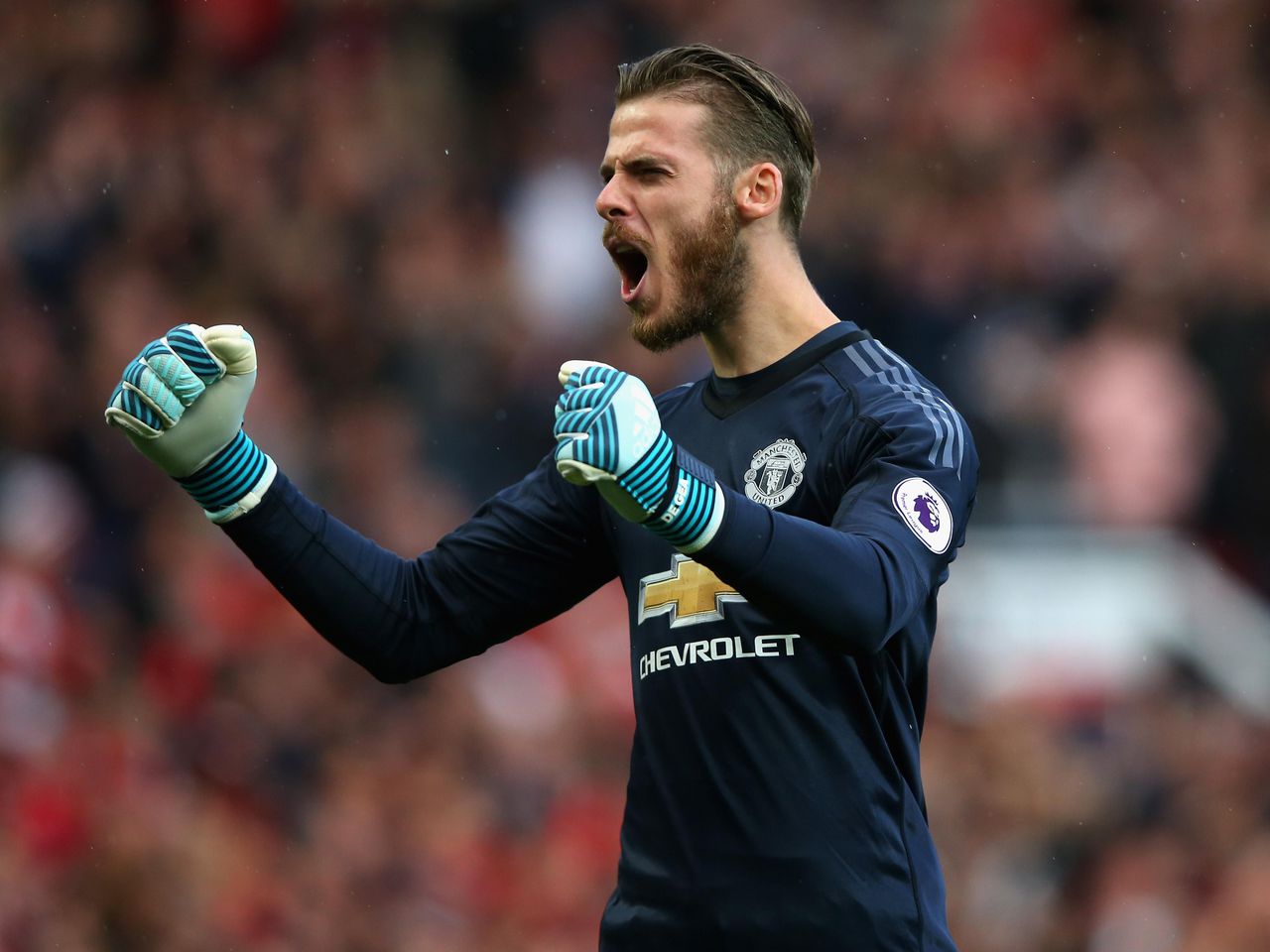 David De Gea roaring at Old Trafford.