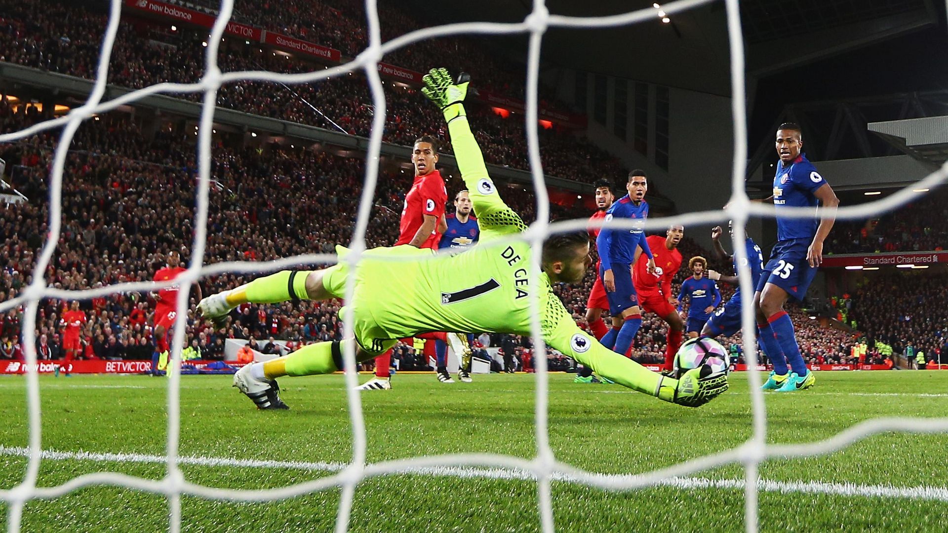 David De Gea save at Anfield last season Manchester United